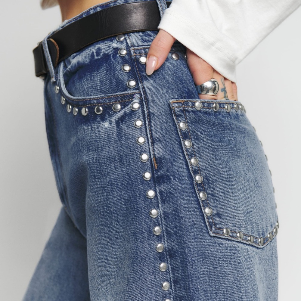 Studded Denim Jeans with Black Belt